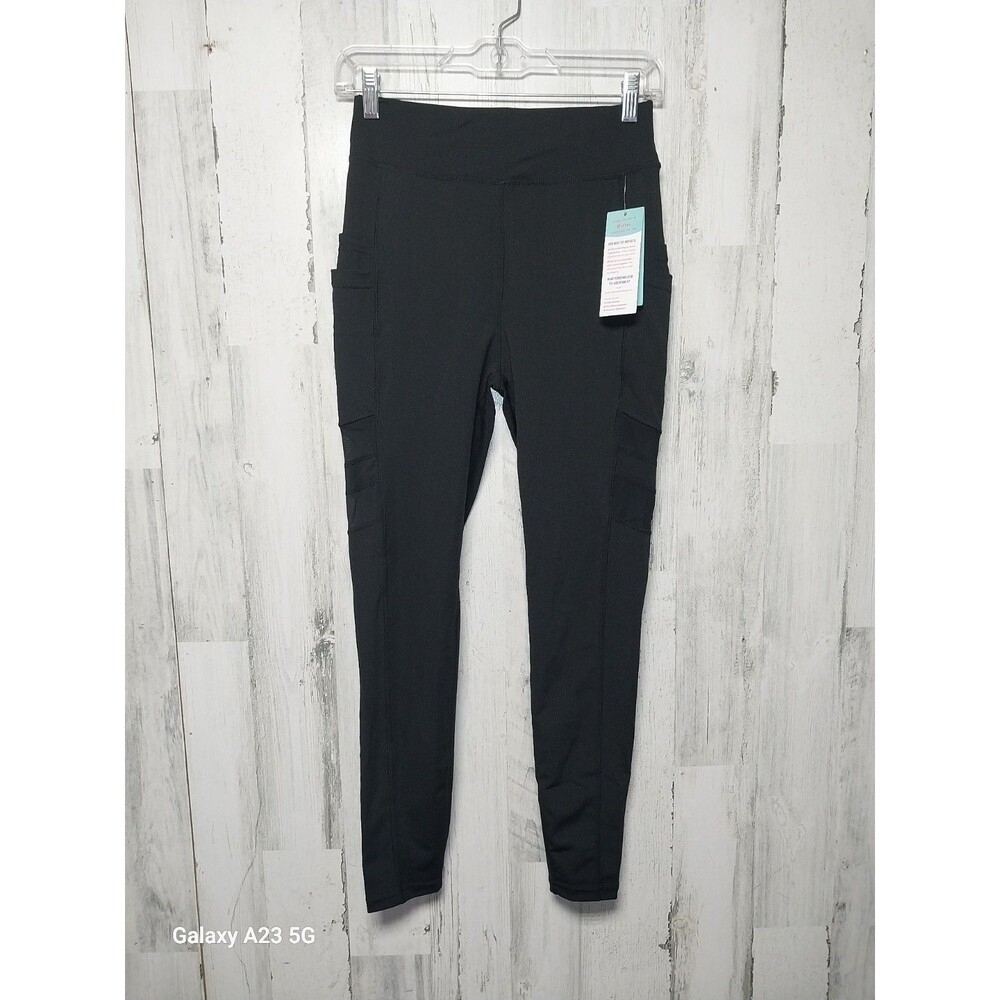 Popfit Women's Medium Black Legging With Sheer Side Stripes Pockets